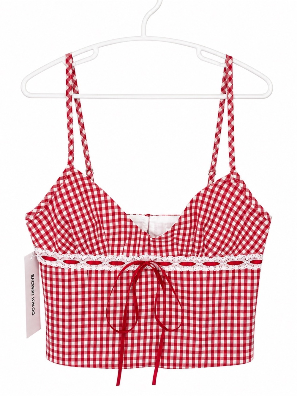 Princess Polly Red and White Gingham Lace-Trim Crop Top